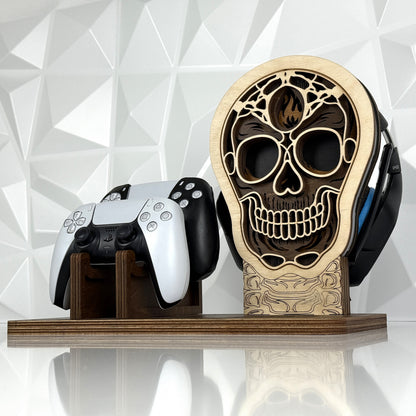 Kişiye Özel Ahşap RGB Kulaklık ve Kumanda Standı - Kuru Kafa Dekor Oyuncu Aksesuar Düzenleyici - Gamer Hediye Seti (Kopya)