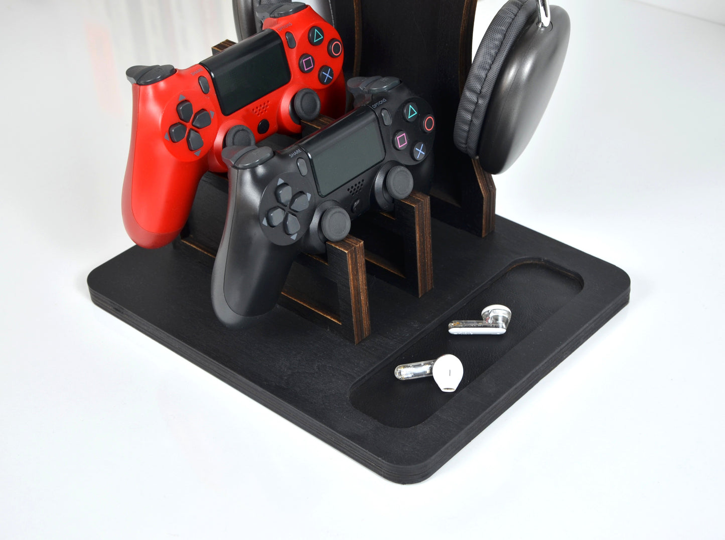 Kişiye Özel Ahşap Kulaklık ve Kumanda Standı - Oyuncu Aksesuar Düzenleyici - Ceviz Renk Huş Kontrplak Stand - Gamer Hediye Seti