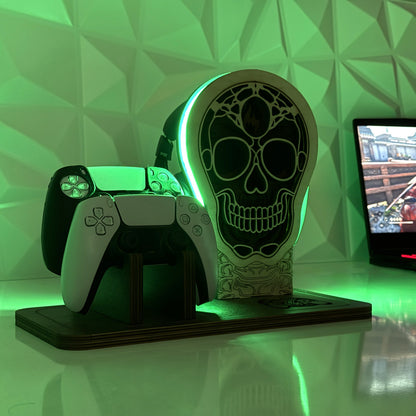 Kişiye Özel Ahşap RGB Kulaklık ve Kumanda Standı - Kuru Kafa Dekor Oyuncu Aksesuar Düzenleyici - Gamer Hediye Seti (Kopya)