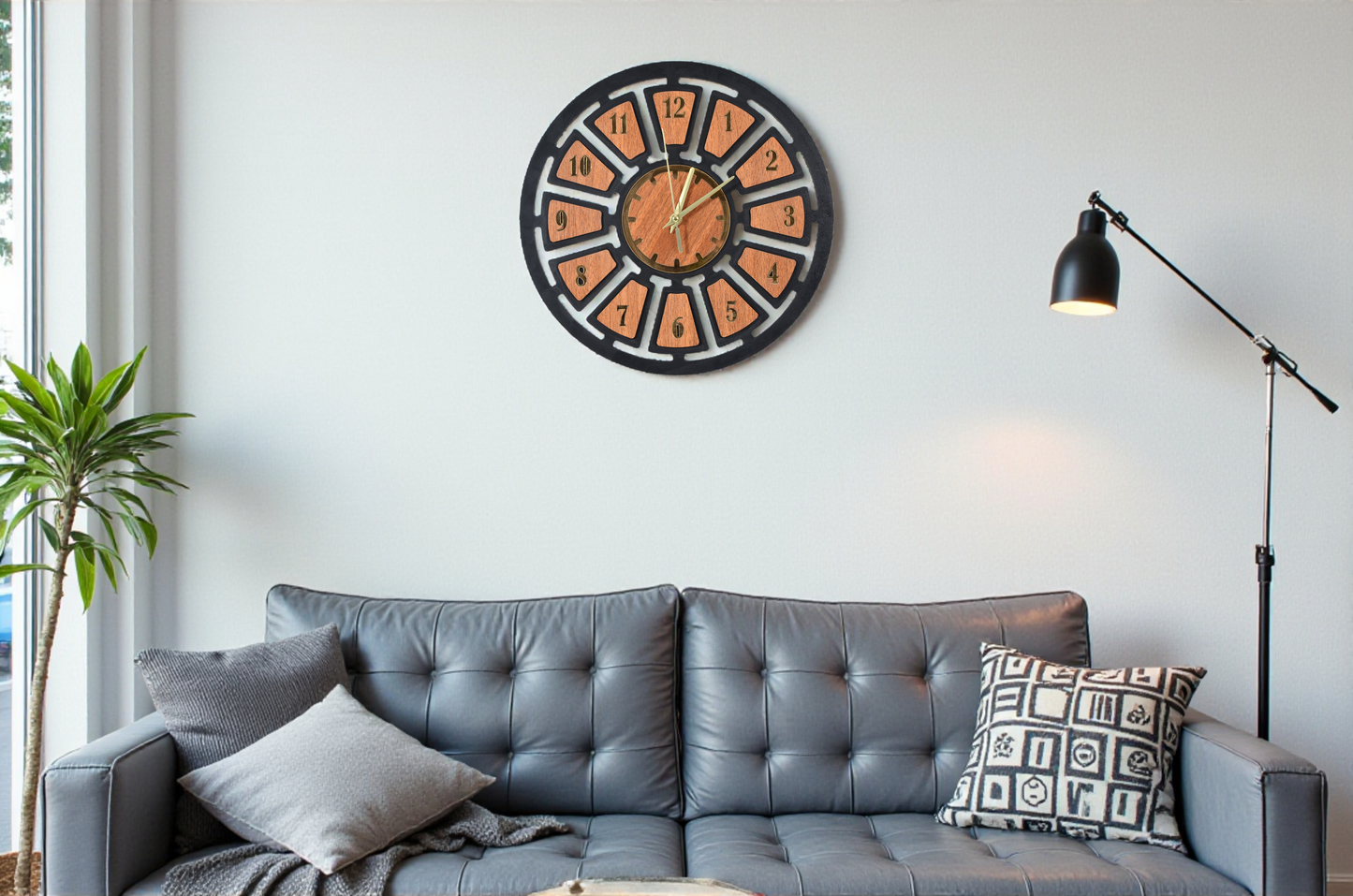 Modern Ahşap Duvar Saati - Sessiz Akar Mekanizma & Pleksi Detaylı Duvar Dekoru