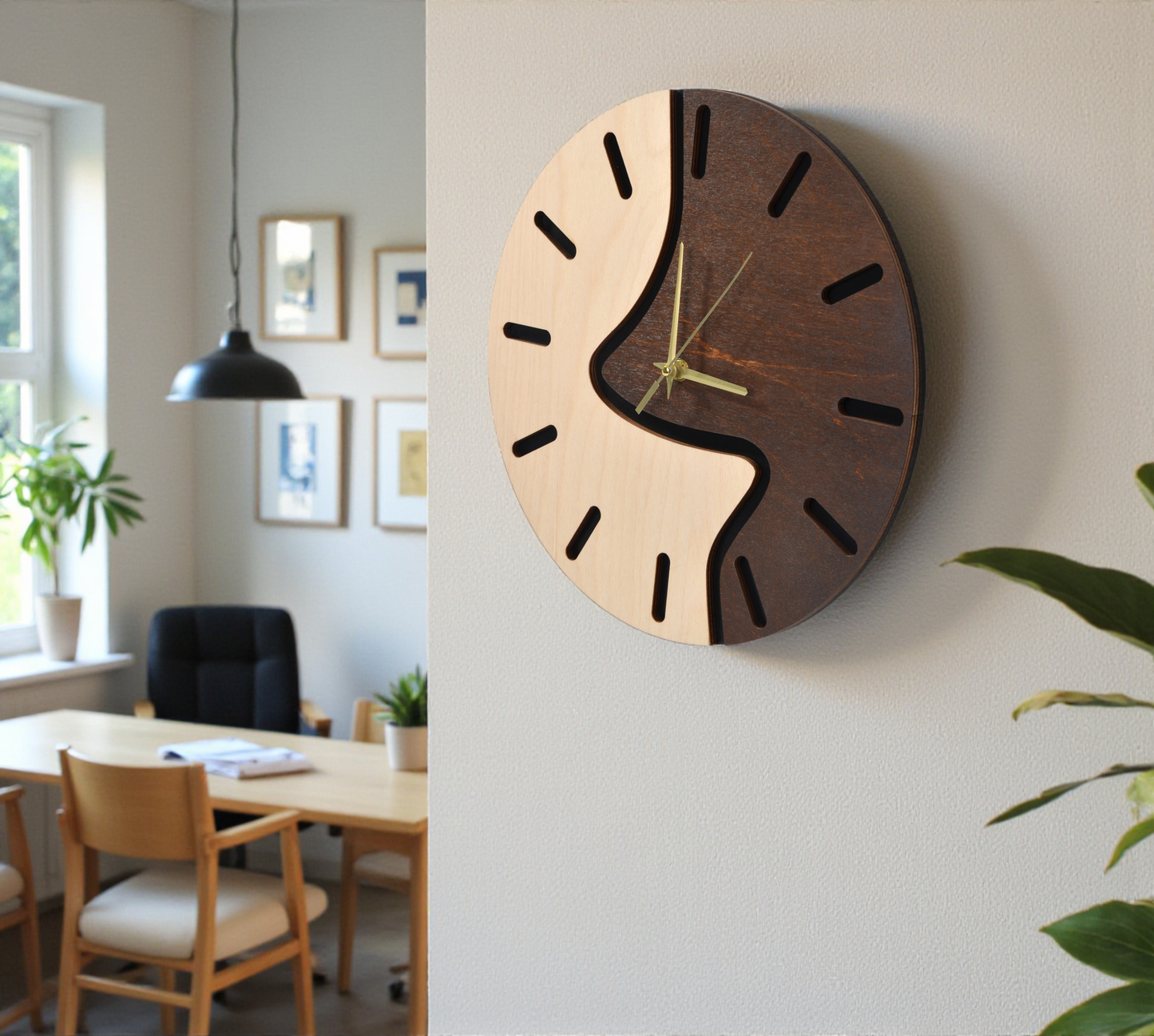 Modern Tasarım Sessiz Ahşap Duvar Saati - Lazer Kesim Kontrplak Dekoratif Saat