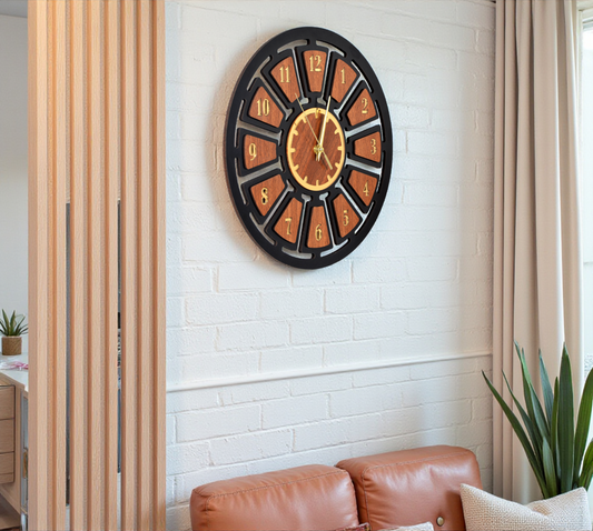 Modern Ahşap Duvar Saati - Sessiz Akar Mekanizma & Pleksi Detaylı Duvar Dekoru