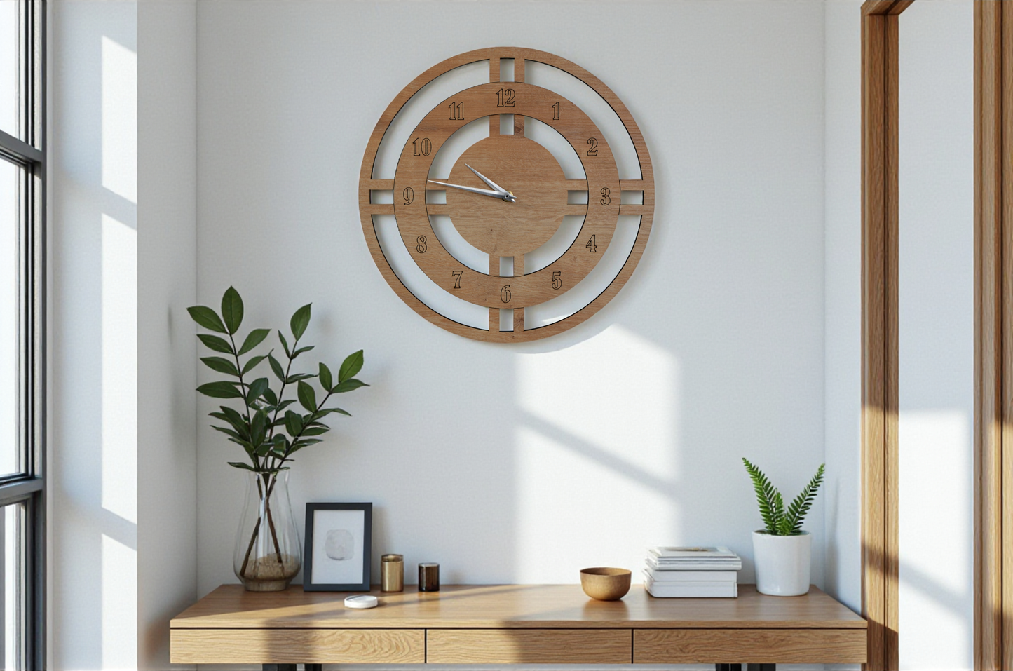 Minimalist Ahşap Duvar Saati - Sessiz Mekanizmalı Salon Saati - AXEN