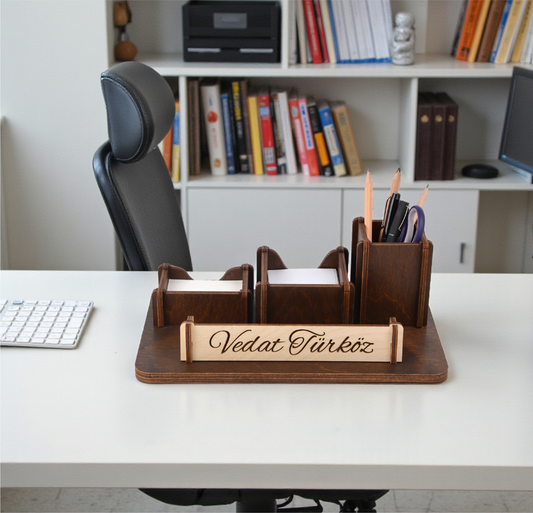 Kişiye Özel Ahşap Masaüstü Düzenleyici - Ofis Organizer