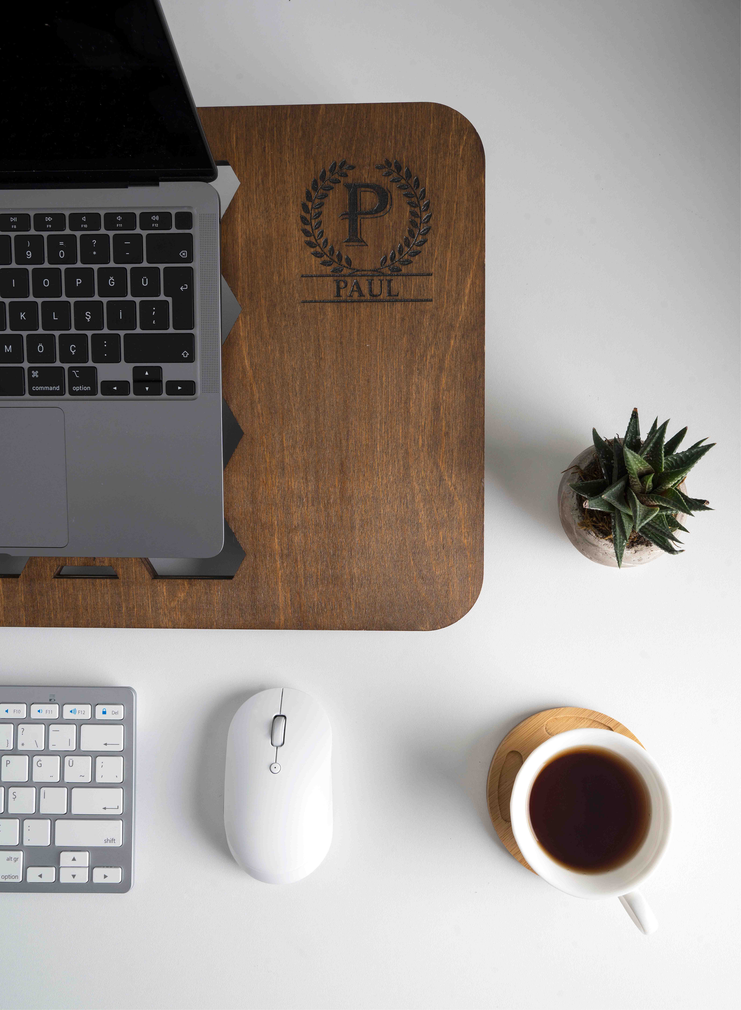 Ergonomik Ahşap Laptop Standı, Doğal Huş Kontrplak Masaüstü Stand, Ofis Aksesuarı