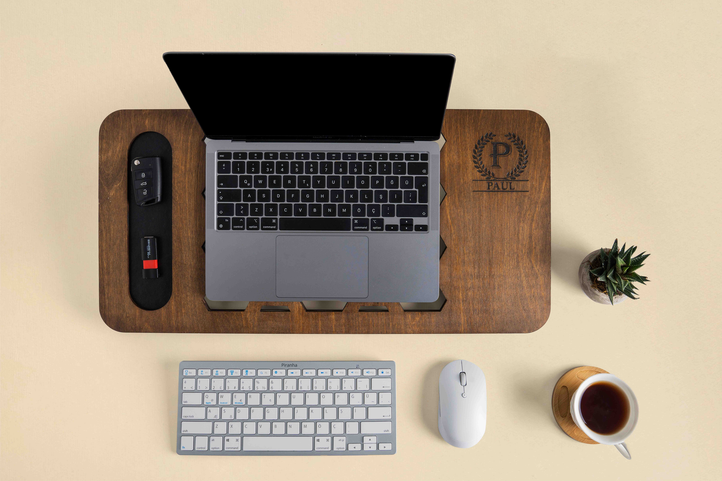 Ergonomik Ahşap Laptop Standı, Doğal Huş Kontrplak Masaüstü Stand, Ofis Aksesuarı